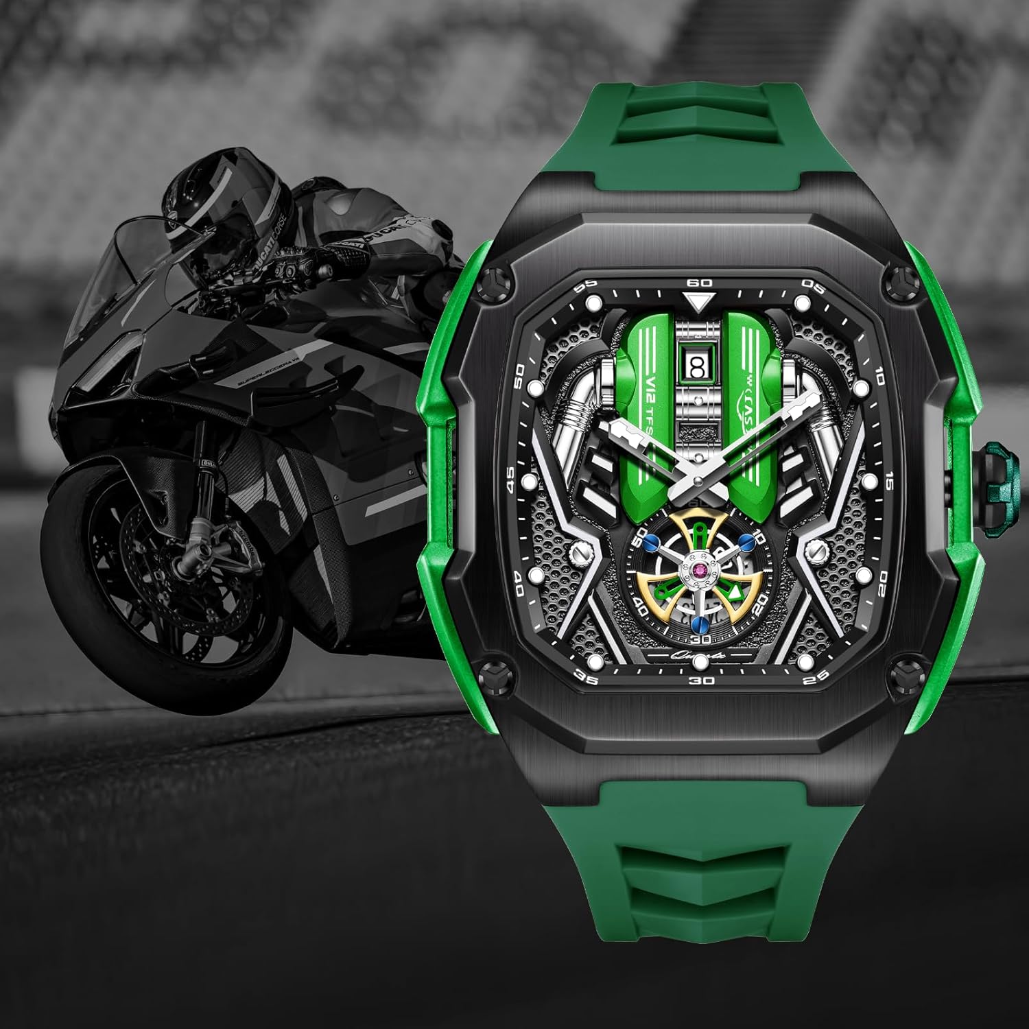 Car Engine Piston Automatic Men's Watch - 30ATM Waterproof