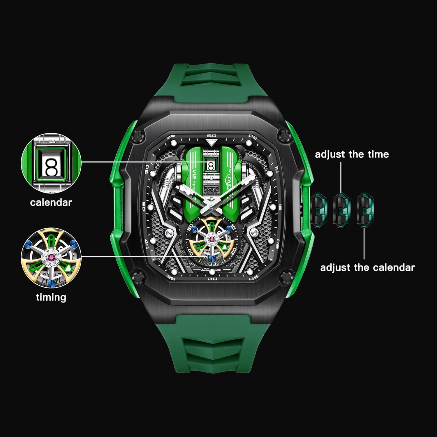 Car Engine Piston Automatic Men's Watch - 30ATM Waterproof