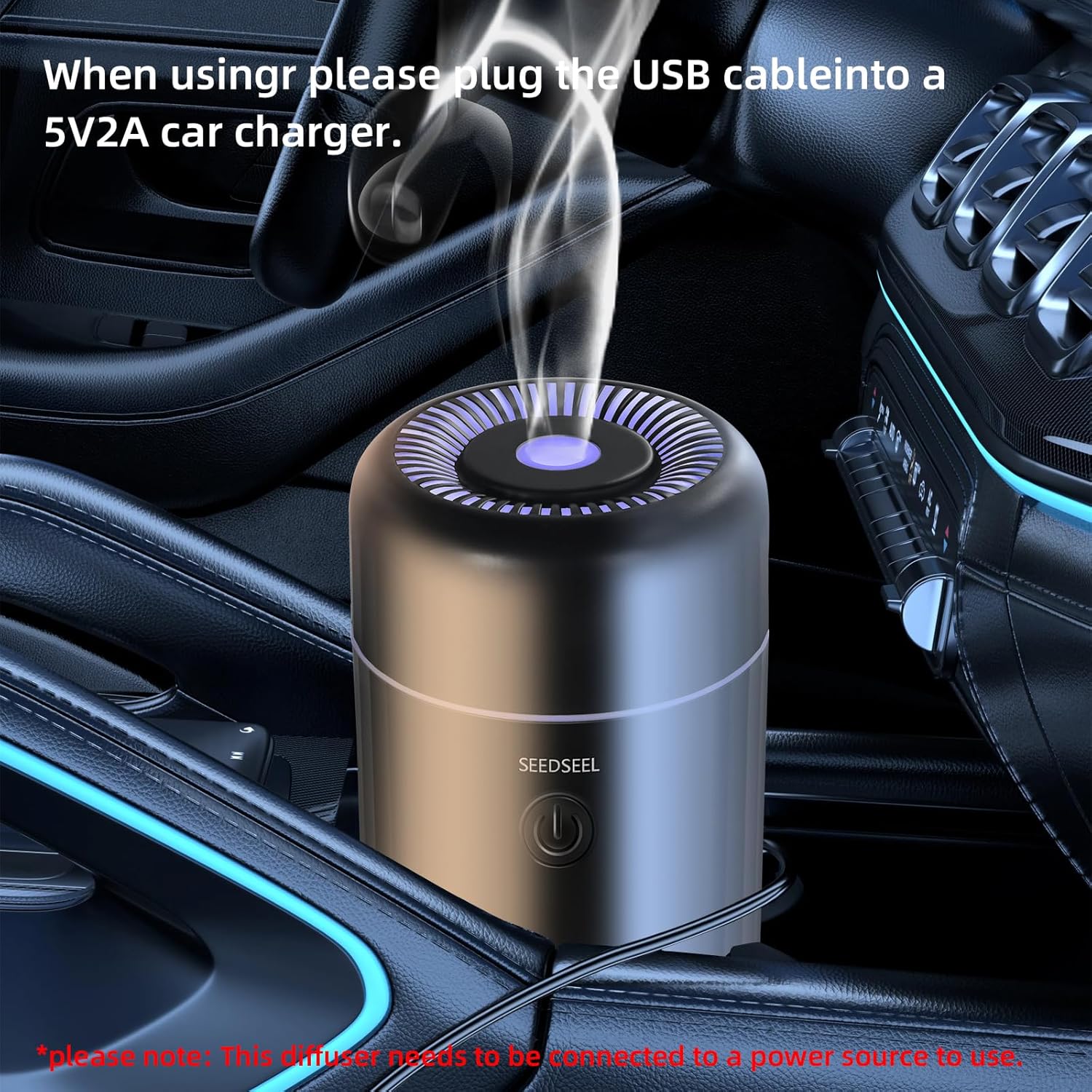 Car Aromatherapy Diffusers for Essential Oils，Mini USB Air Scent Small Humidifier with 7-LED Color Changing for Car Room Home Office Bedroom